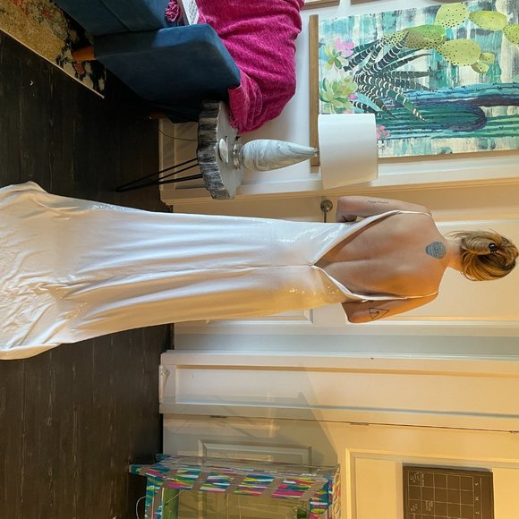 Claire La Faye Slow Burn White Sequin Gown - Picture 5 of 8